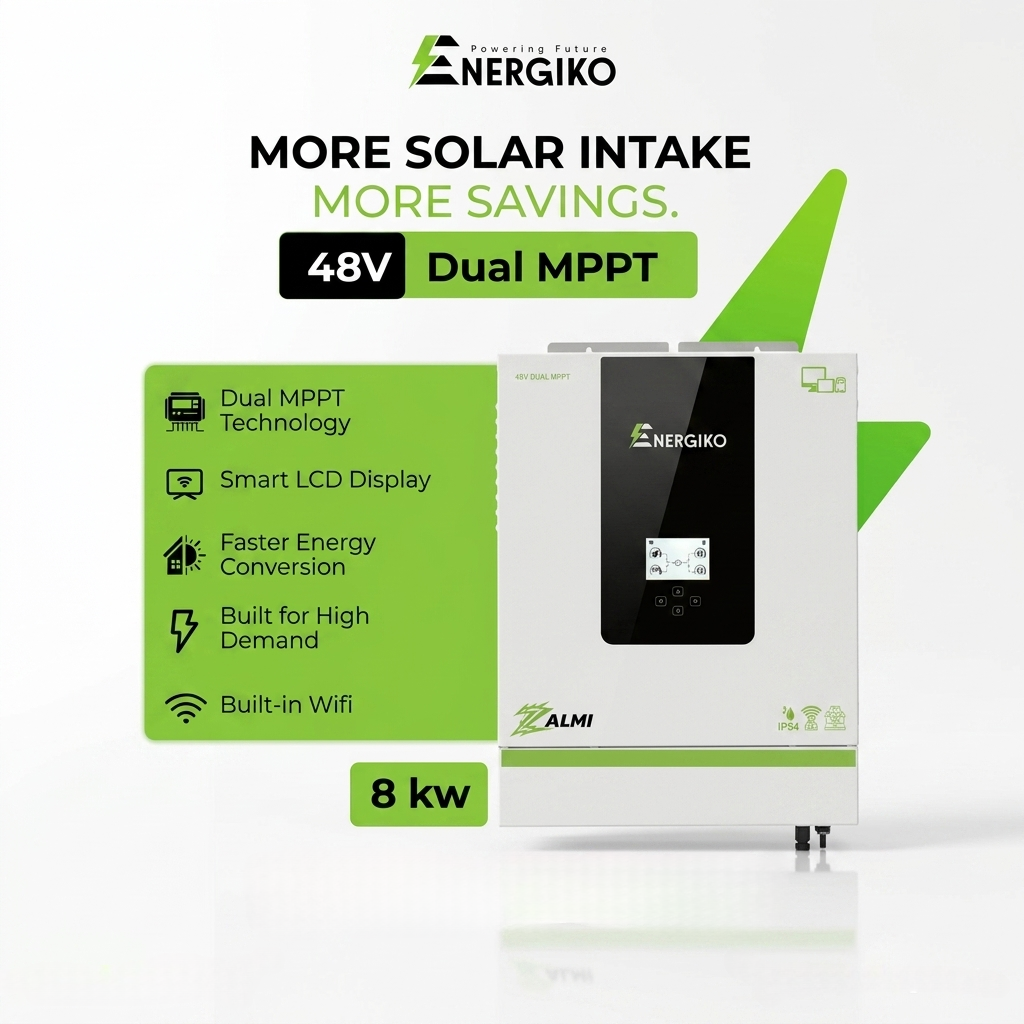 Energiko 8kW Zalmi Series Dual PV15000 IP54 Inverter | Dual MPPT | BMS Port | CAN