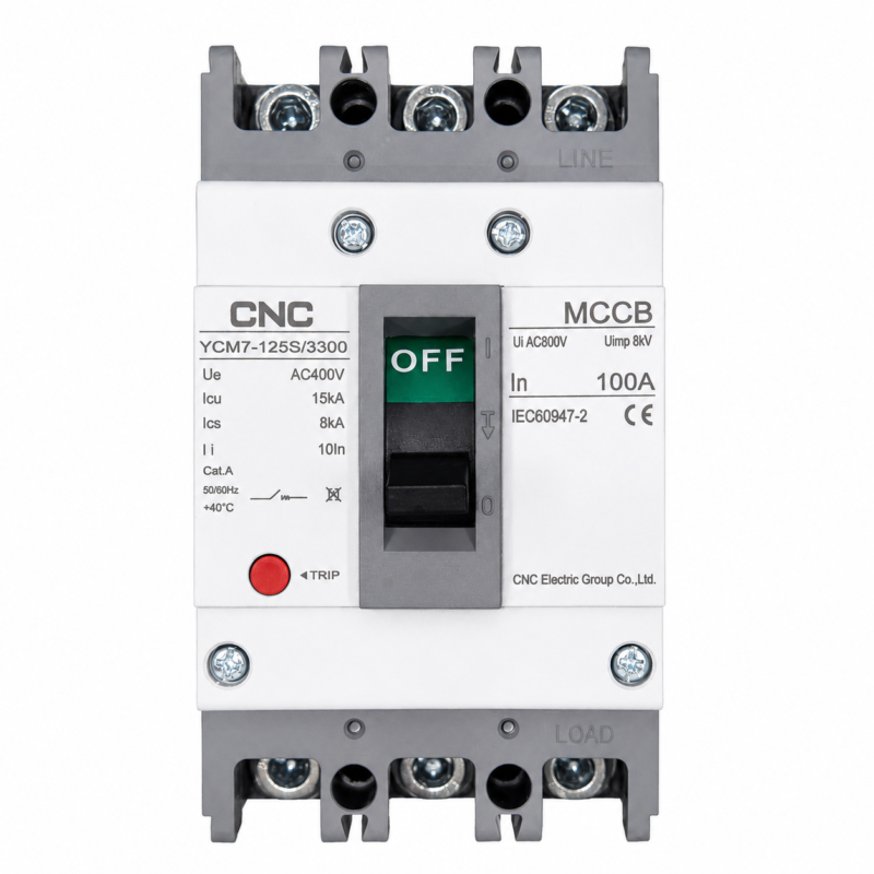 CNC MCCB 100A AC 3 Pole (3P) Molded Case Circuit Breaker YCM7-125S | 400V 50/60Hz Industrial Circuit Protection