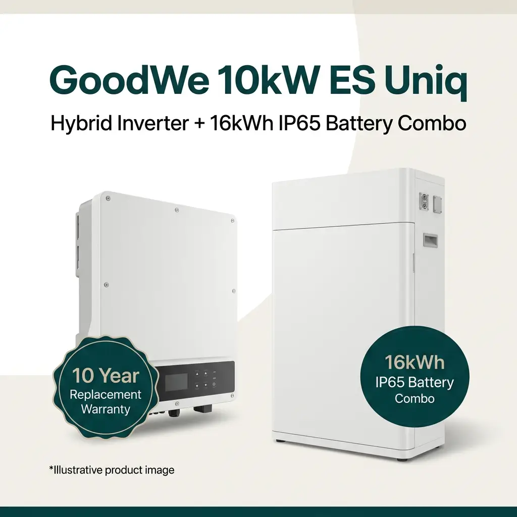 GoodWe 10kW ES Uniq Hybrid Inverter 16kWh IP65 Battery Combo 10 Year Replacement Warranty