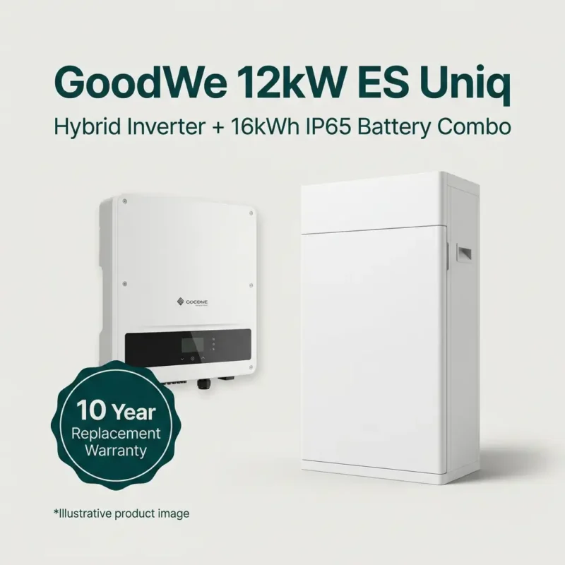GoodWe 12kW ES Uniq Hybrid Inverter + 16kWh IP65 Battery Combo | 10 Year Replacement Warranty