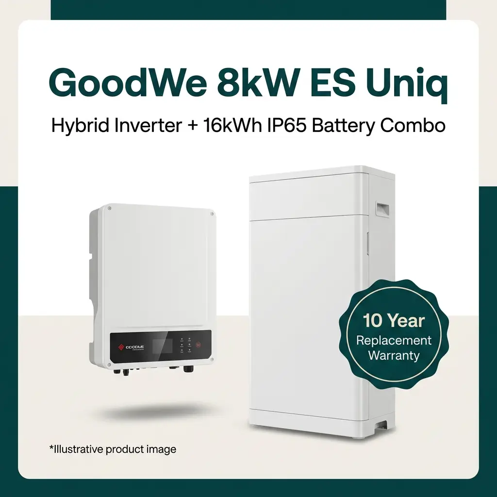 GoodWe 8kW ES Uniq Hybrid Inverter 16kWh IP65 Battery Combo 10 Year Replacement Warranty