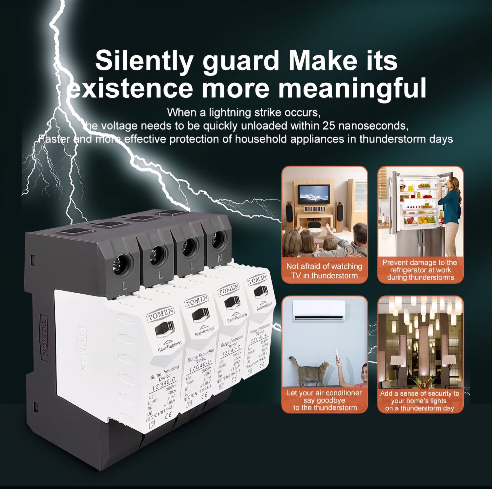 Tomzn TZG40-C AC 4Pole 3 Phase SPD House Surge Protector Device - Image 8