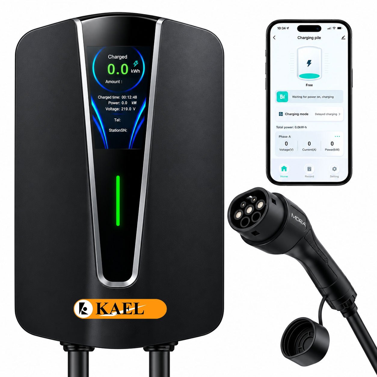 Kael Q8 7kW AC EV Charger | 32A Type 2 Electric Vehicle Charging Station with 4.3" LCD Display