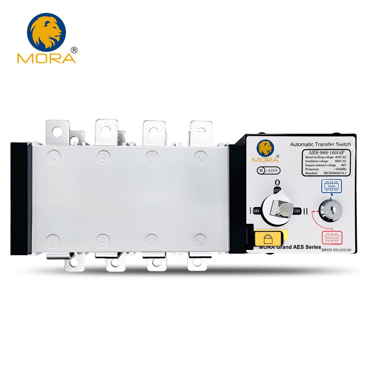 Mora AES-988-160/4P Handle Type 160A 4P AC Three Phase Dual Power Automatic Transfer Switch ATS