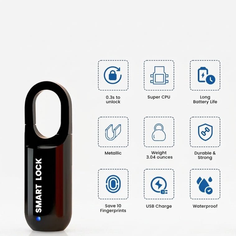Travel Smart Padlock – Black | Fingerprint Security Lock - Image 2
