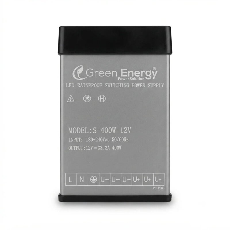 Green Energy S-400W-12V Rainproof Switching Power Supply IP21 | 12V 33.3A 400W AC to DC Power Supply