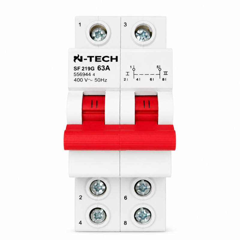 N-Tech Electric Changeover Switch 2 Pole 63A Manual Transfer Switch