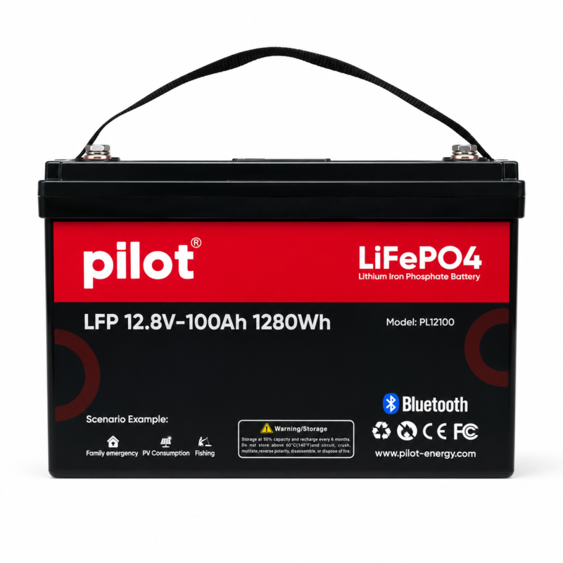 Pilot LFP 12.8V 100Ah 1.28kWh LiFePO4 Lithium Battery IP65