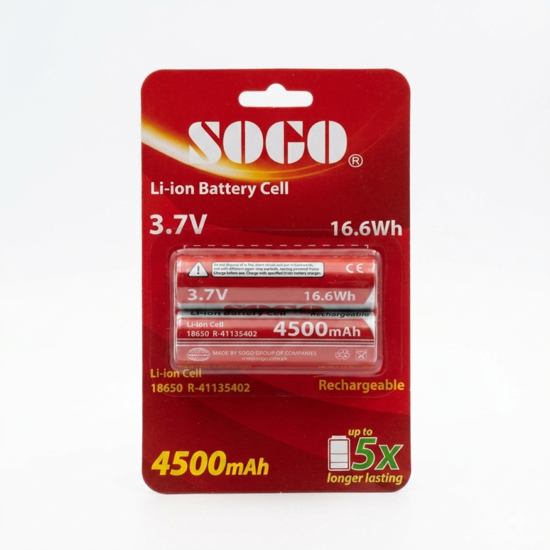 SOGO 18650 3.7V Rechargeable Lithium Battery cell | High Capacity Li-ion Battery (Pack of 2)